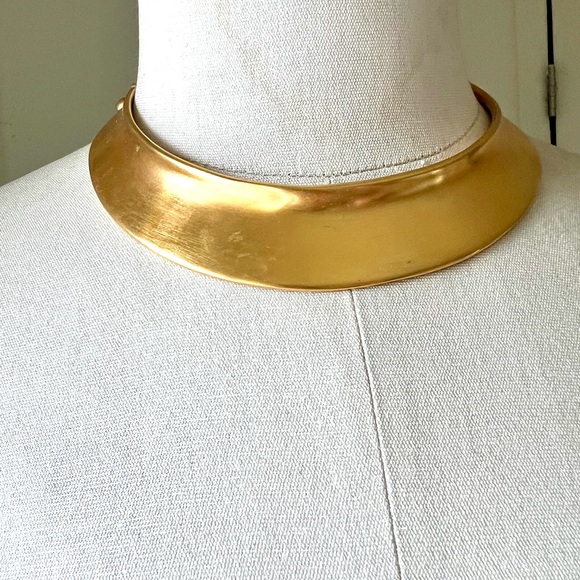 Vintage Clara Studio Inc. 1980s Matte Satin Gold Choker Collar Necklace - Picture 1 of 6